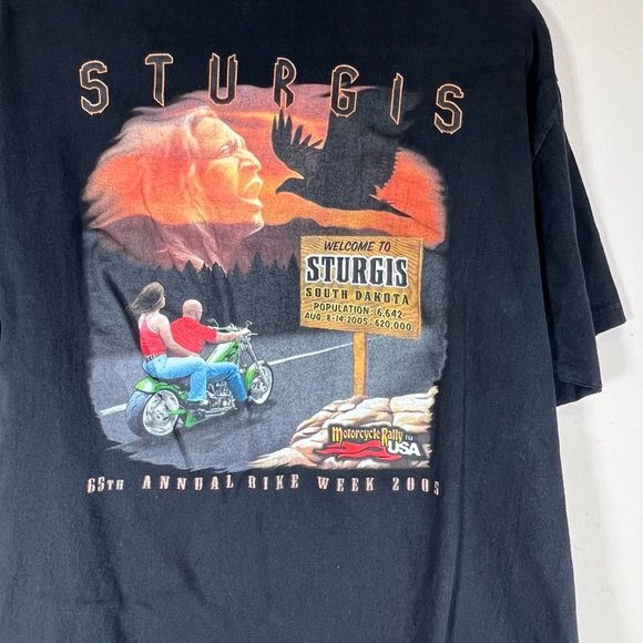 Sturgis Motorcycle Rally Graphic T-shirt Size XL Short Sleeve Black 2005 Vintage - Picture 8 of 9